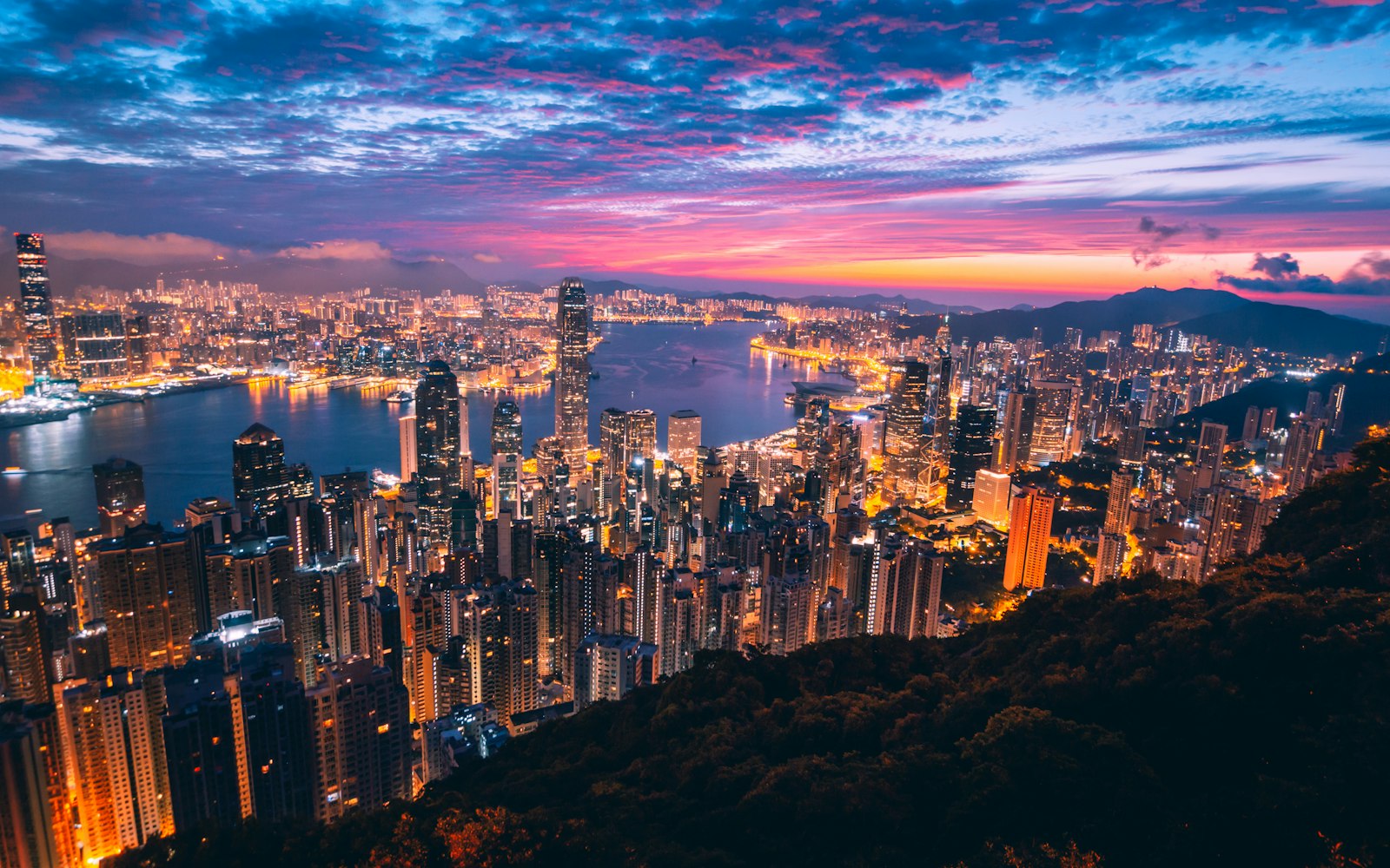 Hong Kong skyline over Victoria Harbour at night